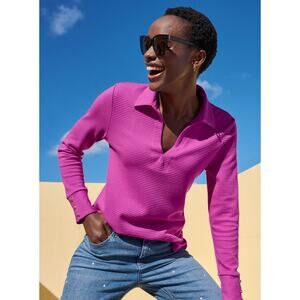 Talbots Womens L Pink Ribbed Johnny Collar Beach Sweatshirt Relaxed Casual NWT
